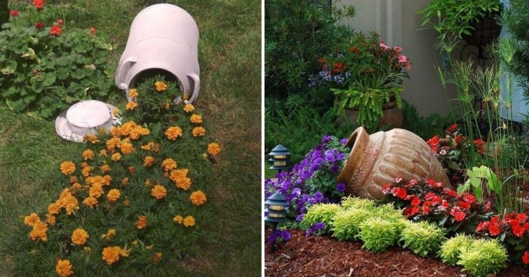 24 Appealing Spilled Flower Pots For Your Yard