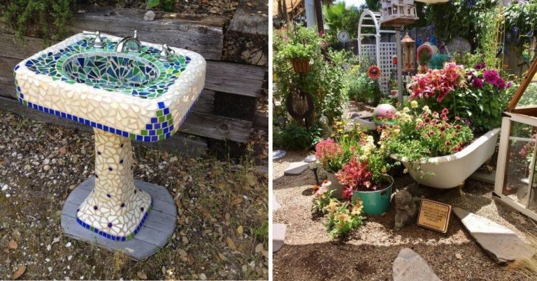 Beautiful Garden Landscaping Ideas From Old Bathroom Items