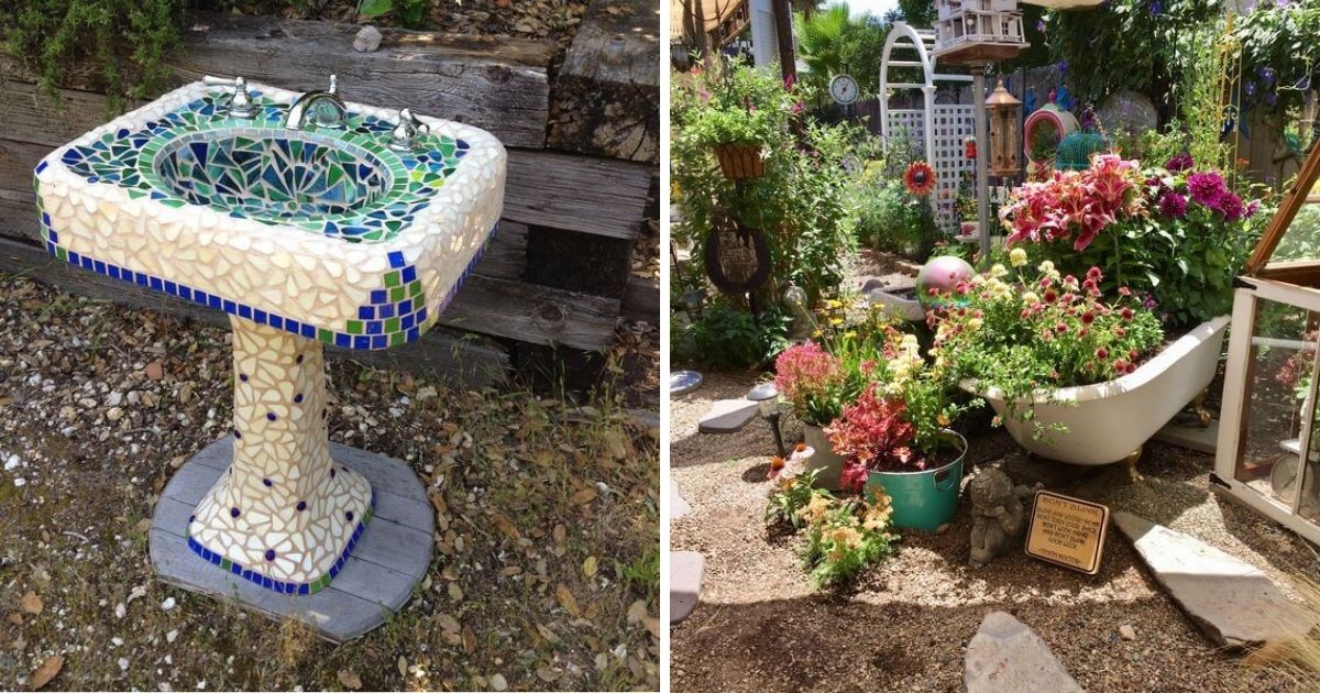 Beautiful Garden Landscaping Ideas From Old Bathroom Items