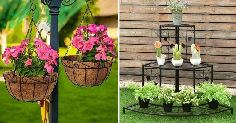 19 Inspiring Metal Flower Basket Rack Designs For Garden Enthusiasts