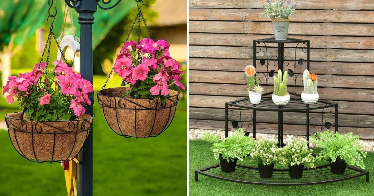 19 Inspiring Metal Flower Basket Rack Designs For Garden Enthusiasts